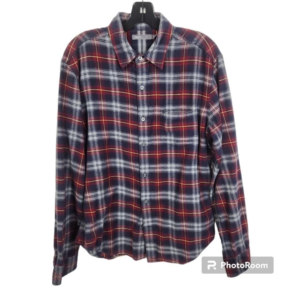 Vince Mens Long Sleeve Plaid Pattern Button Down Shirt Size Medium
